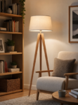 Minimalist Tripod Floor Lamp with Wooden Legs and Cotton Shade