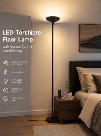 LED Torchiere Floor Lamp with Remote Control and Dimming